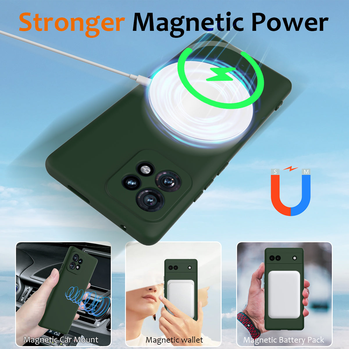 For Google Pixel 6a Case Compatible with MagSafe Anti-Drop Liquid Silicone Phone Cover - Dark Green