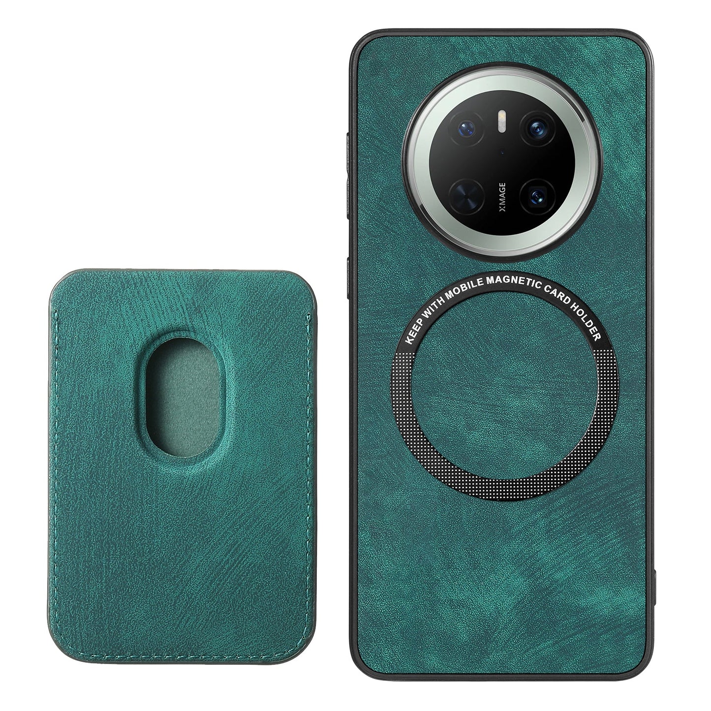 For Huawei Mate 70 Case Retro Leather TPU Phone Back Cover with Detachable Card Slot - Green