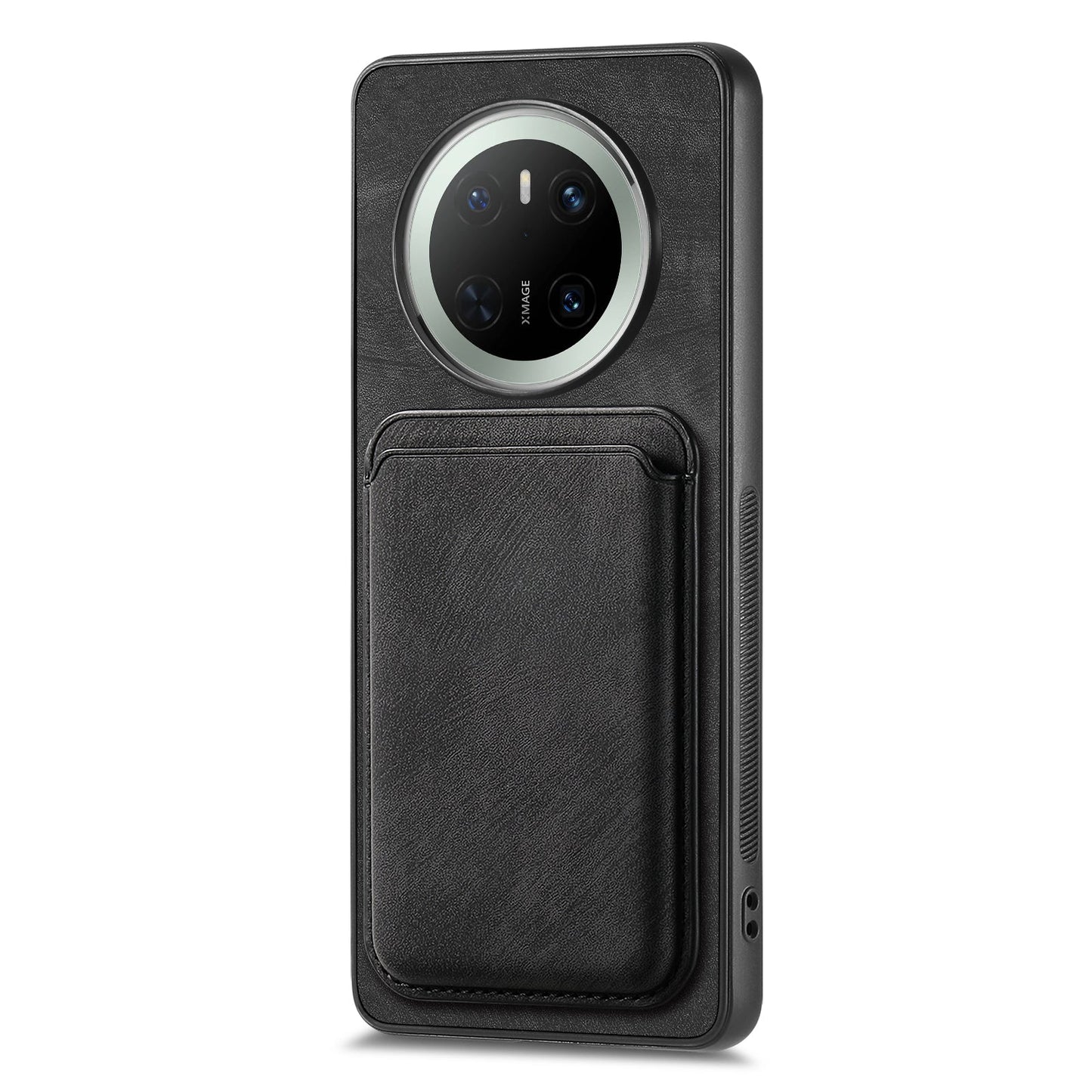 For Huawei Mate 70 Case Retro Leather TPU Phone Back Cover with Detachable Card Slot - Black