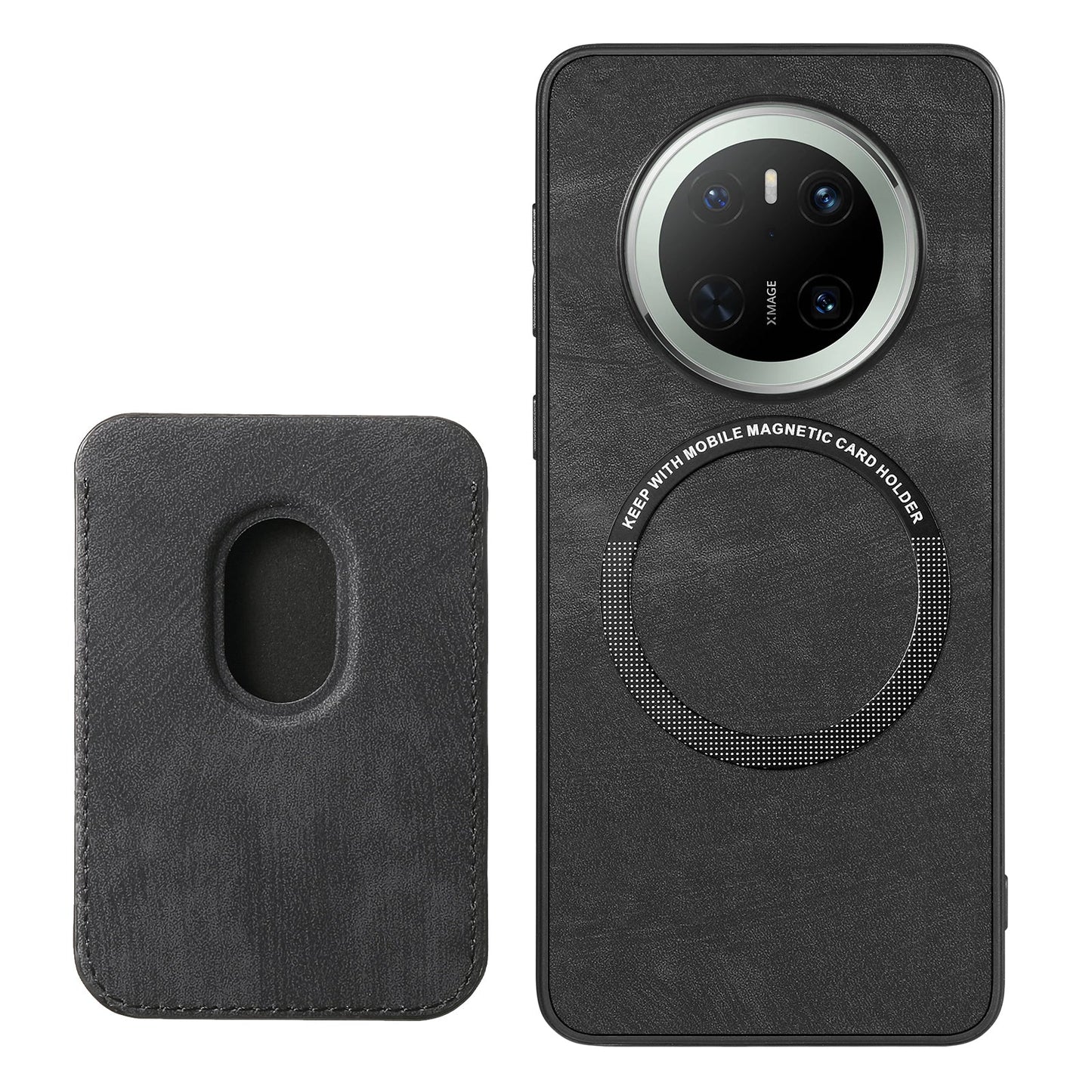 For Huawei Mate 70 Case Retro Leather TPU Phone Back Cover with Detachable Card Slot - Black