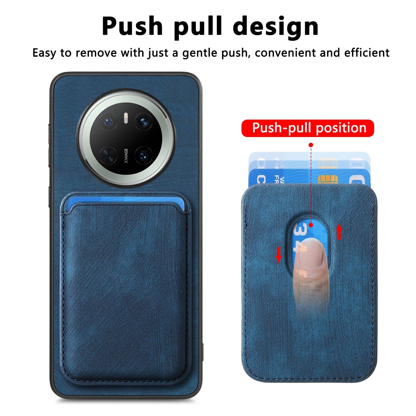 For Huawei Mate 70 Case Retro Leather TPU Phone Back Cover with Detachable Card Slot - Blue