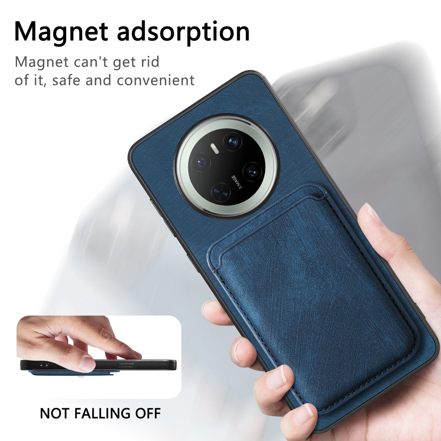 For Huawei Mate 70 Case Retro Leather TPU Phone Back Cover with Detachable Card Slot - Blue