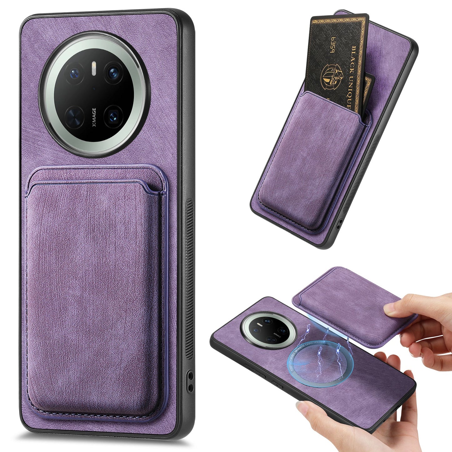 For Huawei Mate 70 Case Retro Leather TPU Phone Back Cover with Detachable Card Slot - Purple