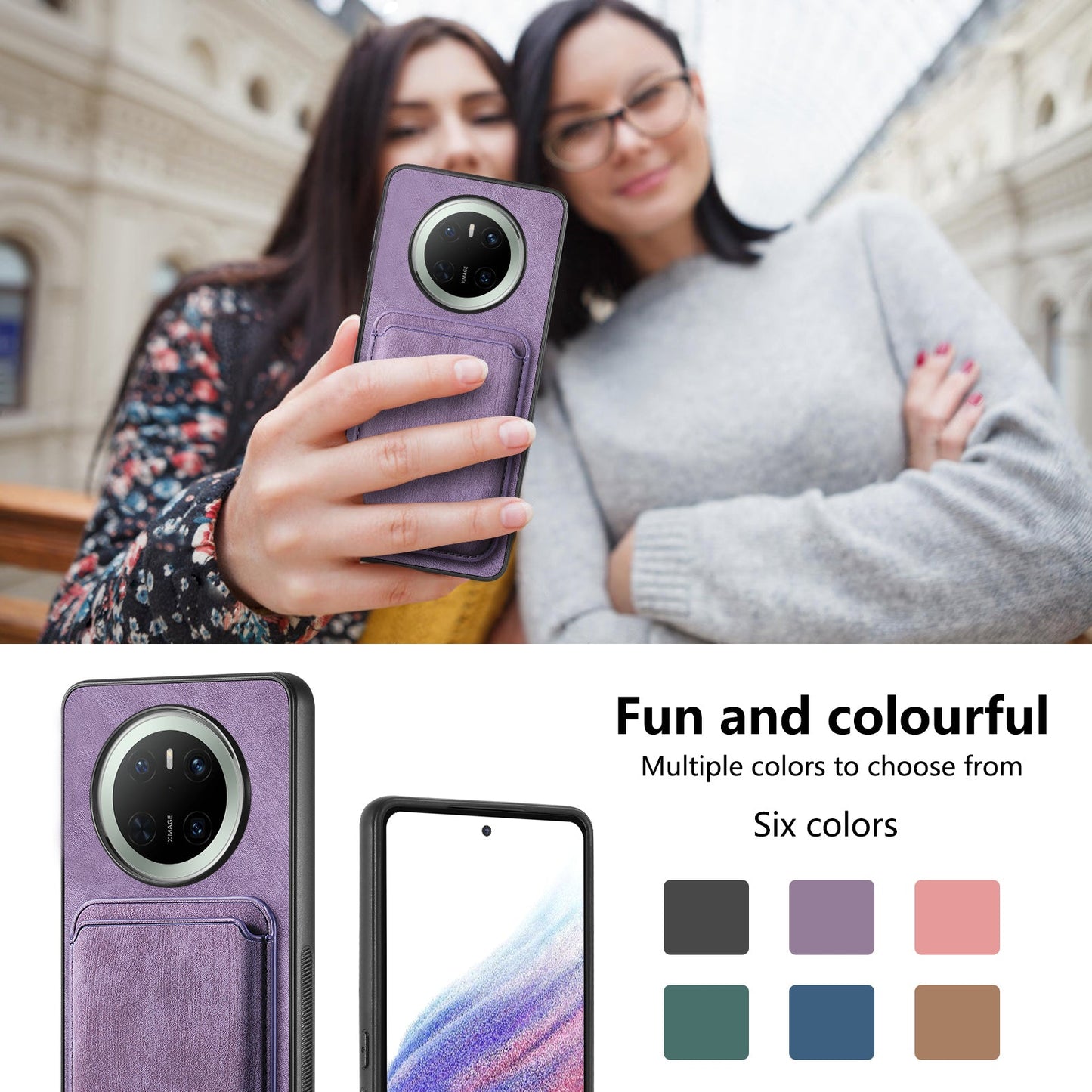 For Huawei Mate 70 Case Retro Leather TPU Phone Back Cover with Detachable Card Slot - Purple