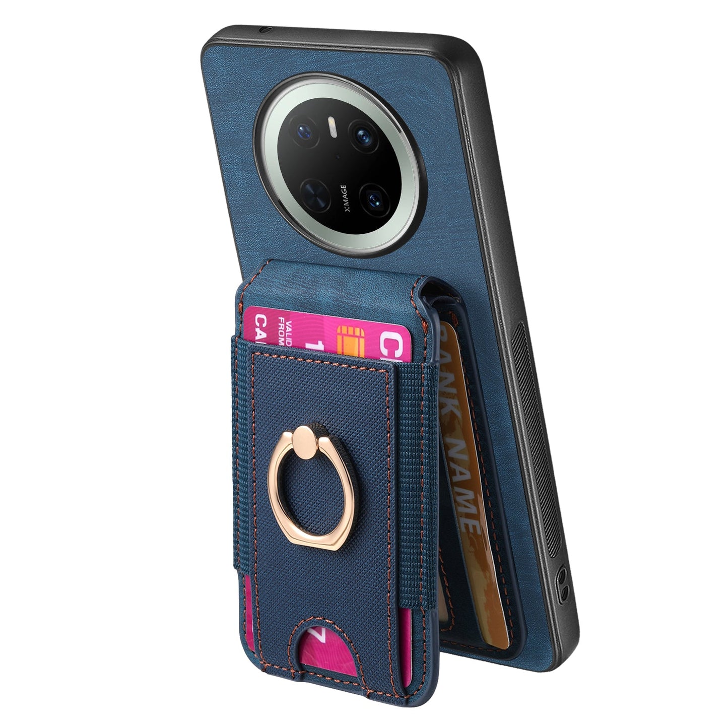 For Huawei Mate 70 Leather Back Cover with Detachable Card Holder Kickstand - Blue