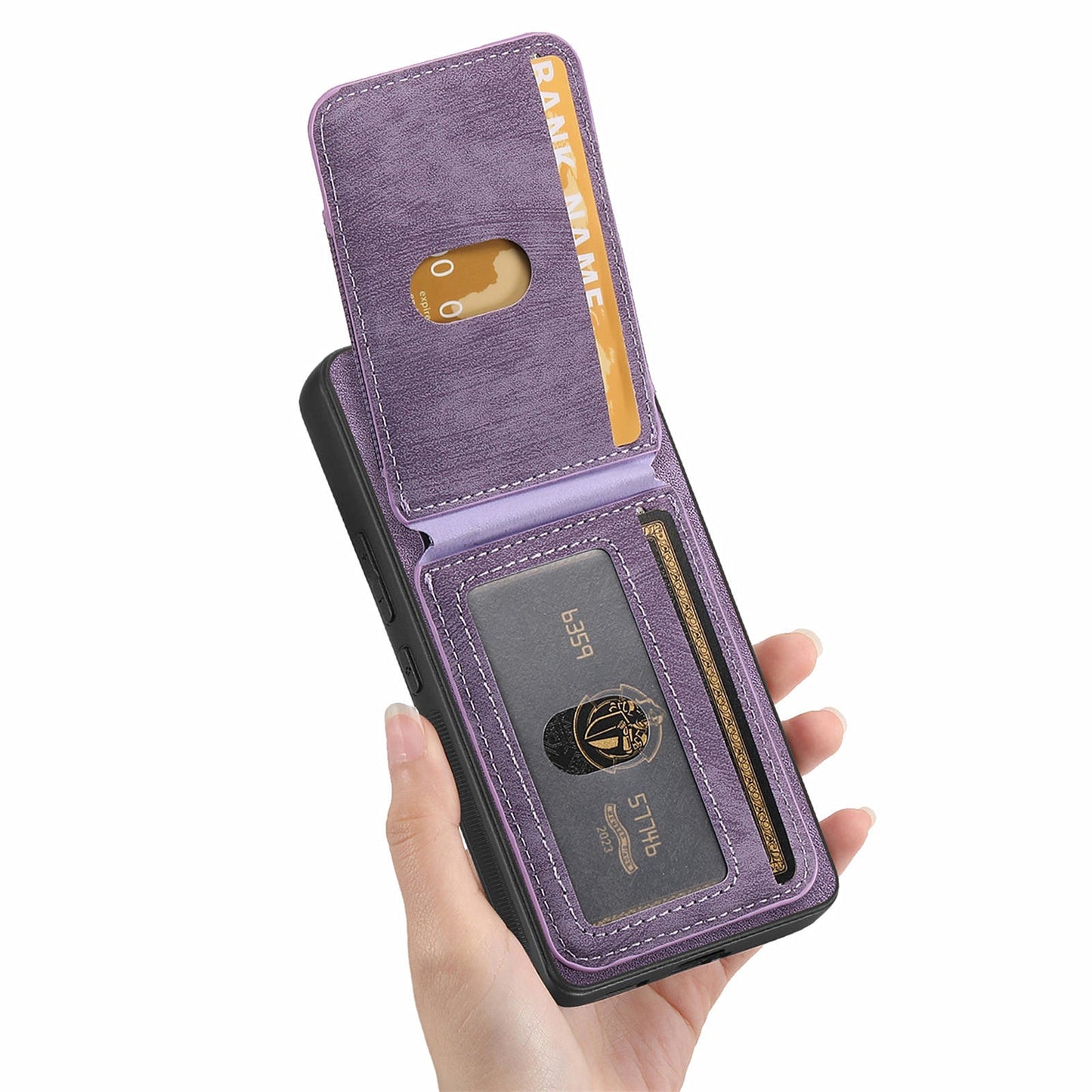 For Huawei Mate 70 Leather Back Cover with Detachable Card Holder Kickstand - Purple