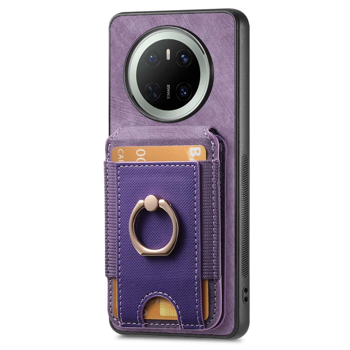 For Huawei Mate 70 Leather Back Cover with Detachable Card Holder Kickstand - Purple
