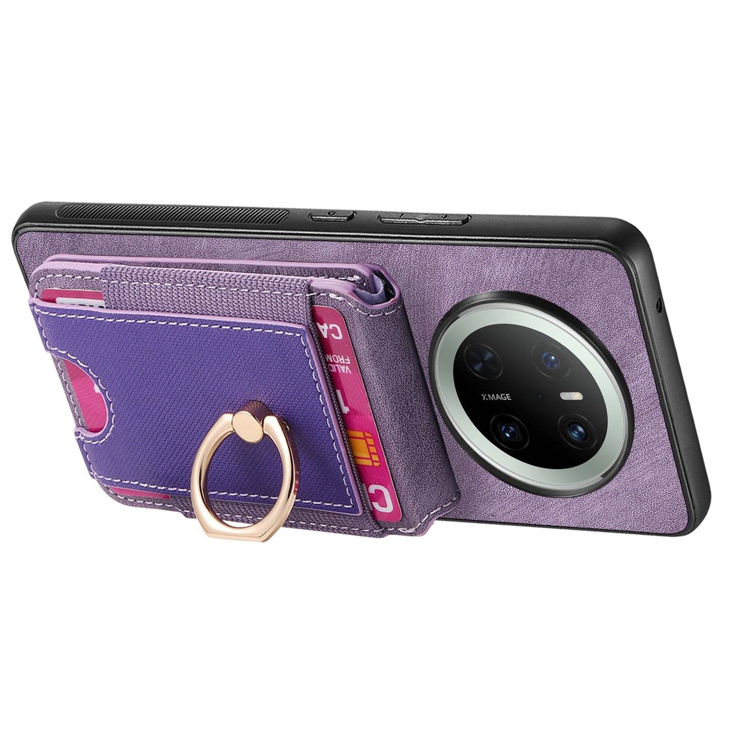 For Huawei Mate 70 Leather Back Cover with Detachable Card Holder Kickstand - Purple