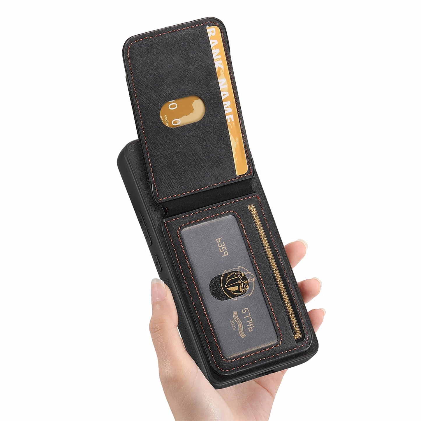 For Huawei Mate 70 Leather Back Cover with Detachable Card Holder Kickstand - Black