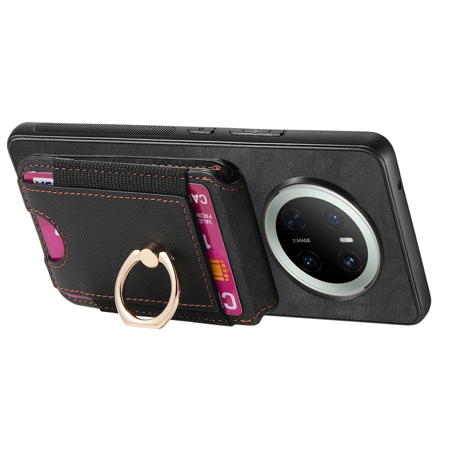 For Huawei Mate 70 Leather Back Cover with Detachable Card Holder Kickstand - Black