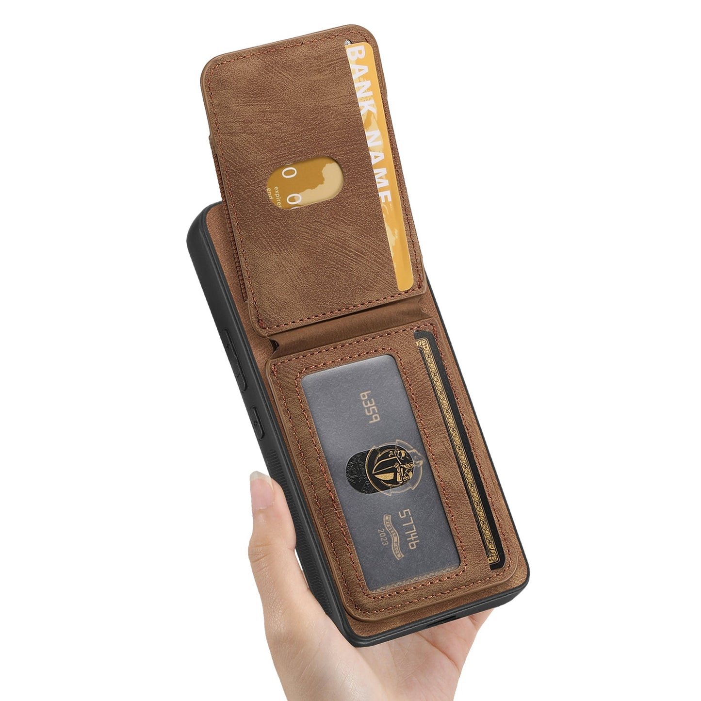 For Huawei Mate 70 Leather Back Cover with Detachable Card Holder Kickstand - Brown