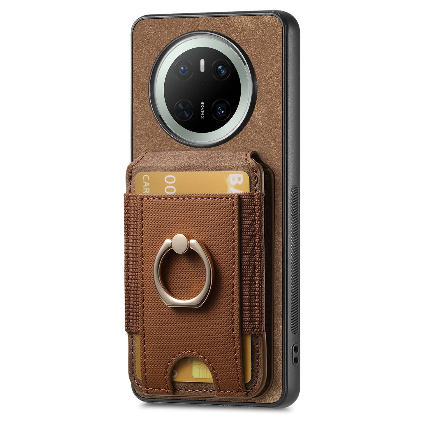 For Huawei Mate 70 Leather Back Cover with Detachable Card Holder Kickstand - Brown
