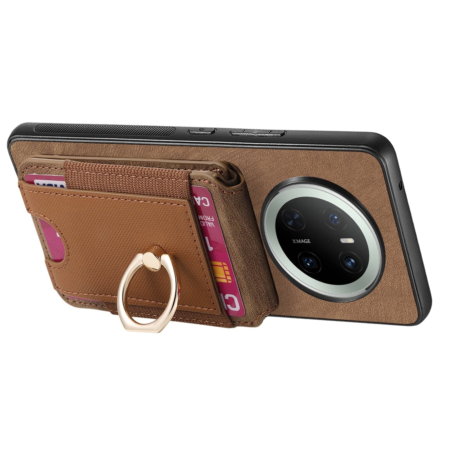 For Huawei Mate 70 Leather Back Cover with Detachable Card Holder Kickstand - Brown