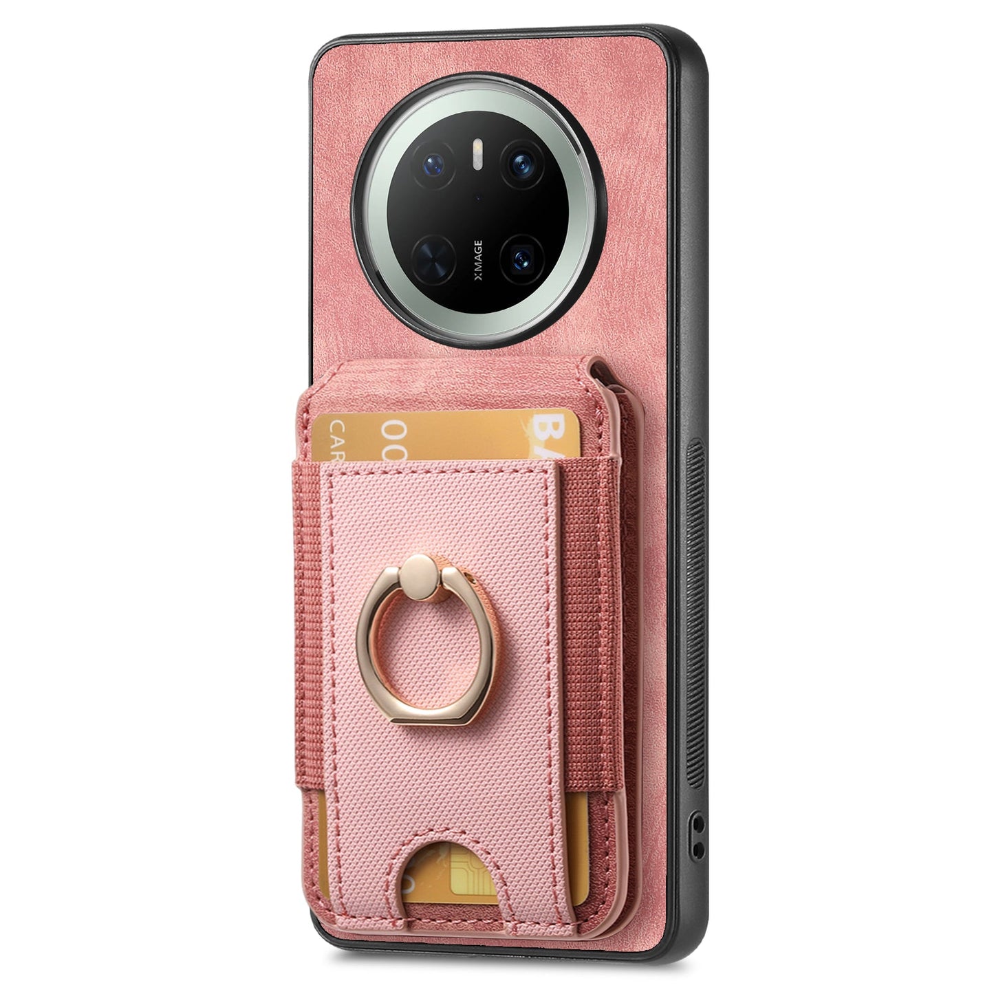 For Huawei Mate 70 Leather Back Cover with Detachable Card Holder Kickstand - Pink