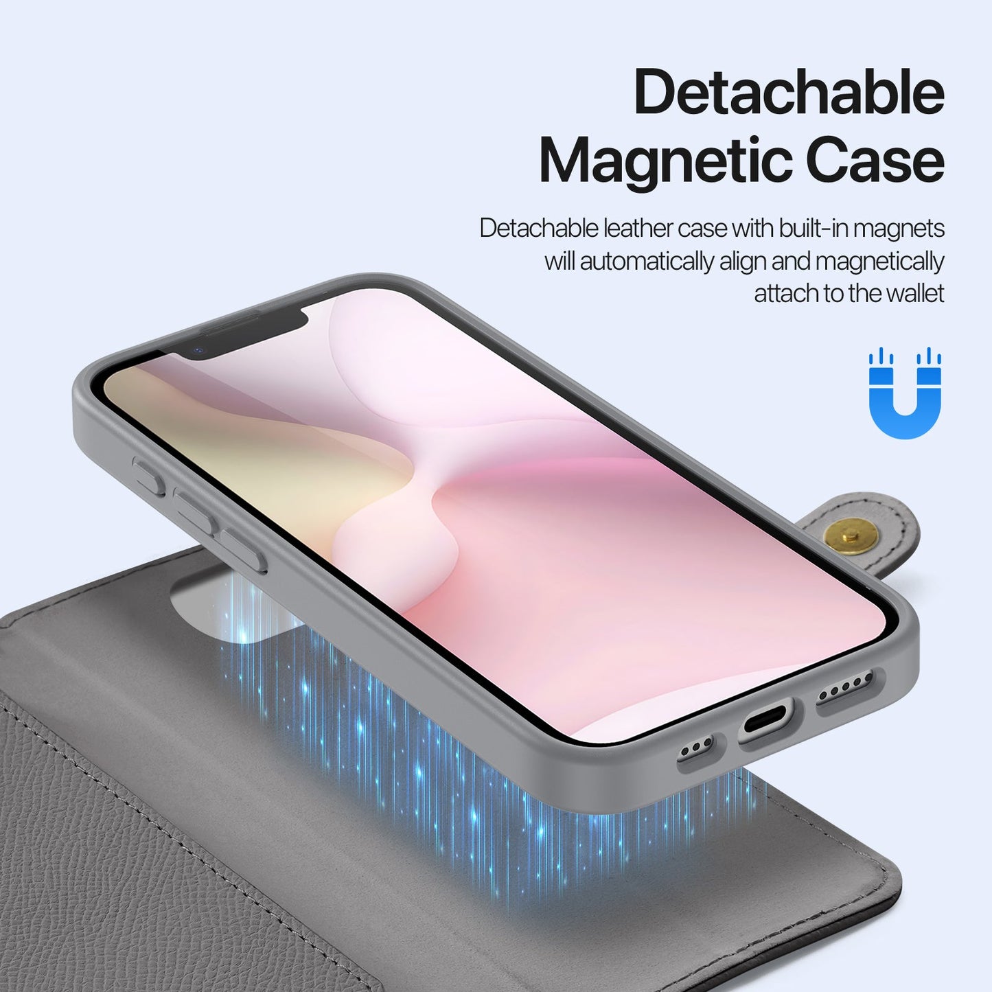 For iPhone SE (2025) Case DUX DUCIS Lawa Series Detachable Magnetic Cowhide Leather Cover Zipper Wallet - Grey