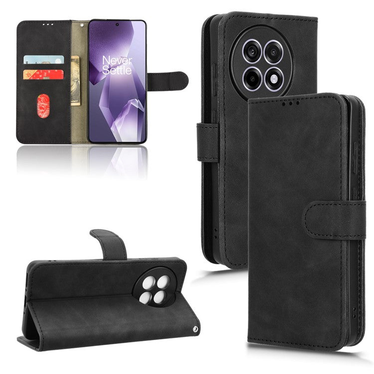 Leather Case For OnePlus 13R 5G / Ace 5 5G / Ace 5 Pro 5G Skin Feel Anti Drop Wallet Flip Phone Cover - Black