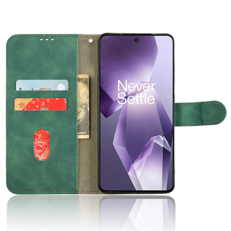 Leather Case For OnePlus 13R 5G / Ace 5 5G / Ace 5 Pro 5G Skin Feel Anti Drop Wallet Flip Phone Cover - Green