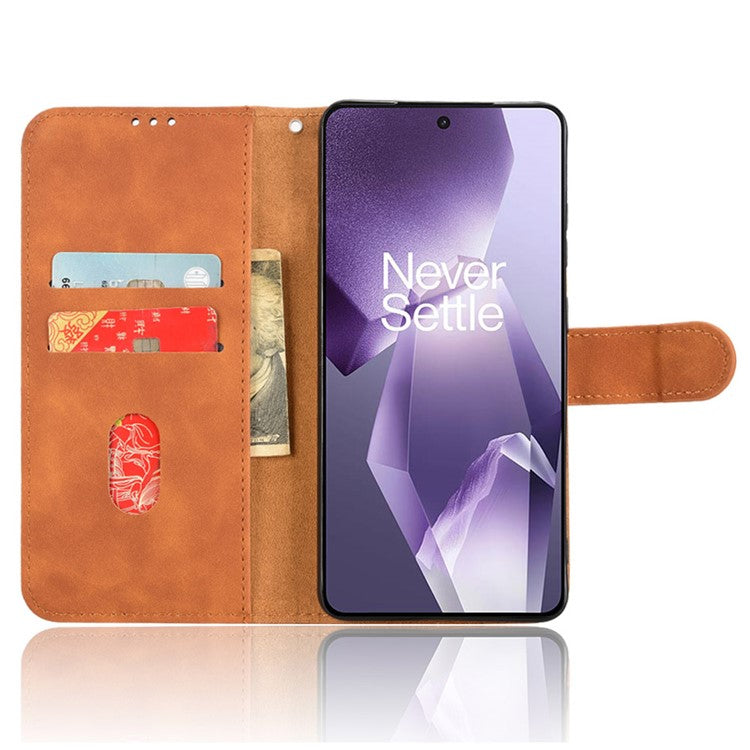 Leather Case For OnePlus 13R 5G / Ace 5 5G / Ace 5 Pro 5G Skin Feel Anti Drop Wallet Flip Phone Cover - Brown