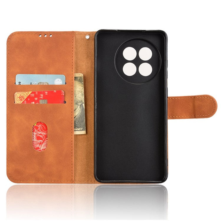 Leather Case For OnePlus 13R 5G / Ace 5 5G / Ace 5 Pro 5G Skin Feel Anti Drop Wallet Flip Phone Cover - Brown