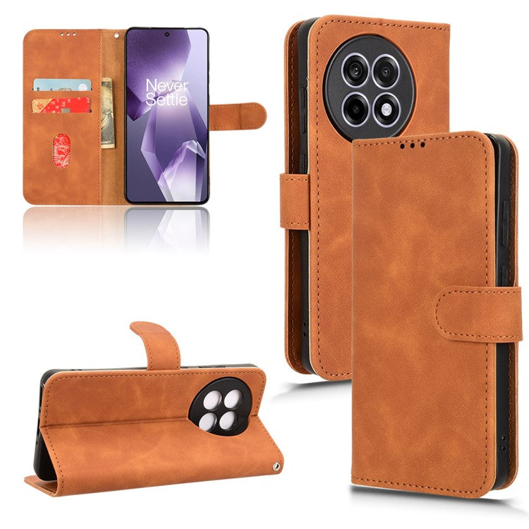 Leather Case For OnePlus 13R 5G / Ace 5 5G / Ace 5 Pro 5G Skin Feel Anti Drop Wallet Flip Phone Cover - Brown