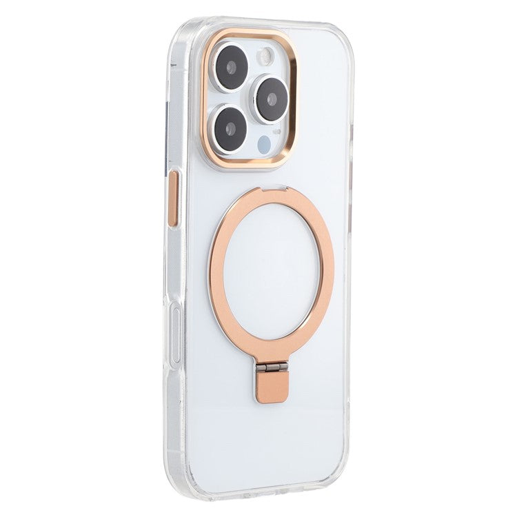 For iPhone 16 Pro Case Compatible with MagSafe Kickstand TPU + PC Clear Phone Cover - Gold