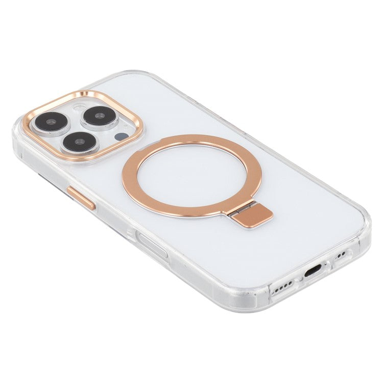 For iPhone 16 Pro Case Compatible with MagSafe Kickstand TPU + PC Clear Phone Cover - Gold
