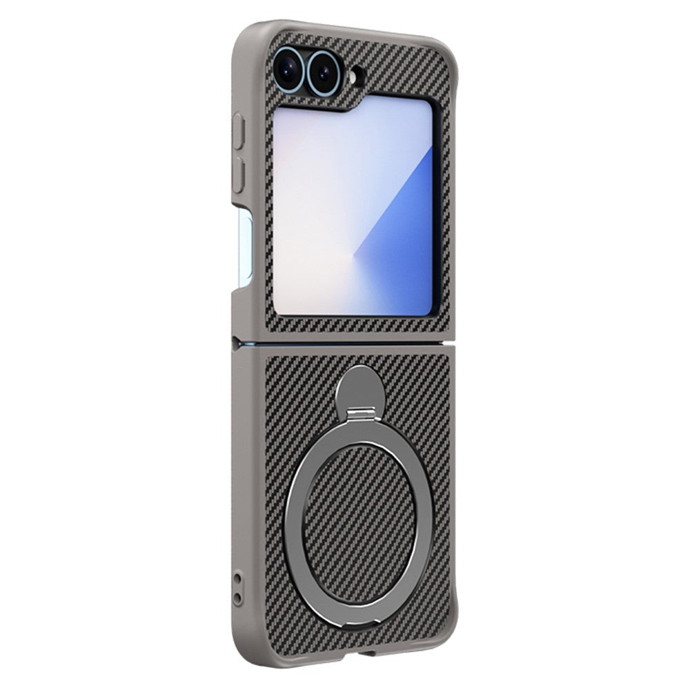 For Samsung Galaxy Z Flip7 FE 5G / Z Flip6 5G / Z Flip5 5G Phone Case with Magnetic Kickstand TPU + PC Carbon Fiber Back Cover - Grey