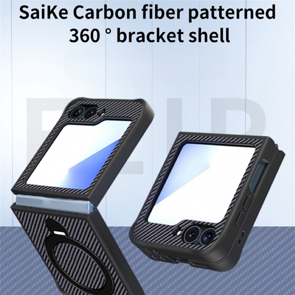 For Samsung Galaxy Z Flip7 FE 5G / Z Flip6 5G / Z Flip5 5G Phone Case with Magnetic Kickstand TPU + PC Carbon Fiber Back Cover - Grey
