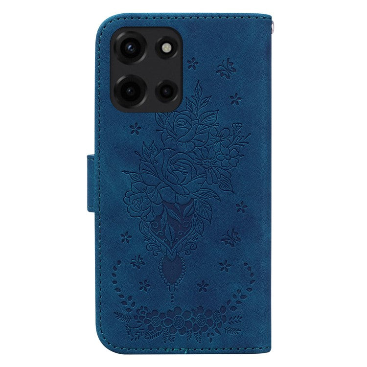 For Motorola Moto G 5G (2025) Case PU Leather Wallet Phone Cover Butterfly Flower Imprint - Blue