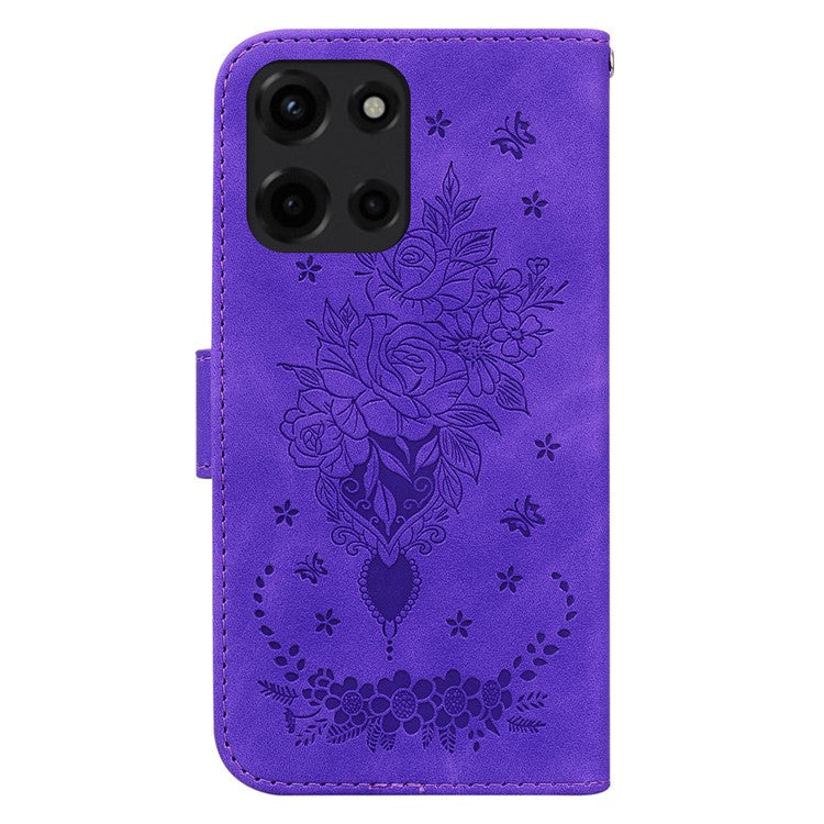For Motorola Moto G 5G (2025) Case PU Leather Wallet Phone Cover Butterfly Flower Imprint - Purple