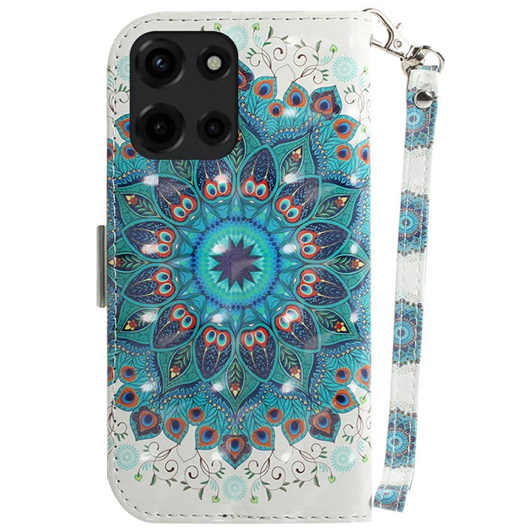 For Motorola Moto G 5G (2025) Case Pattern Printing Leather Wallet Phone Cover - Peacock Wreath