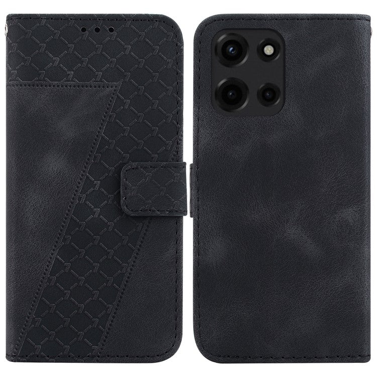 For Motorola Moto G 5G (2025) Stand Case 7-Shaped Pattern Imprint Leather Phone Cover - Black