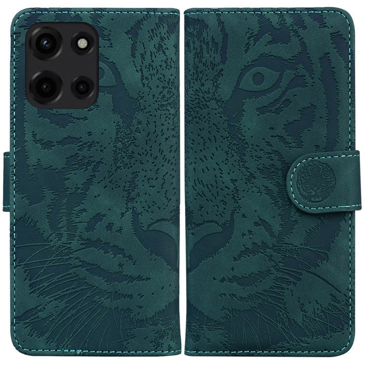 For Motorola Moto G 5G (2025) Case Tiger Imprint Leather Wallet Phone Cover - Green