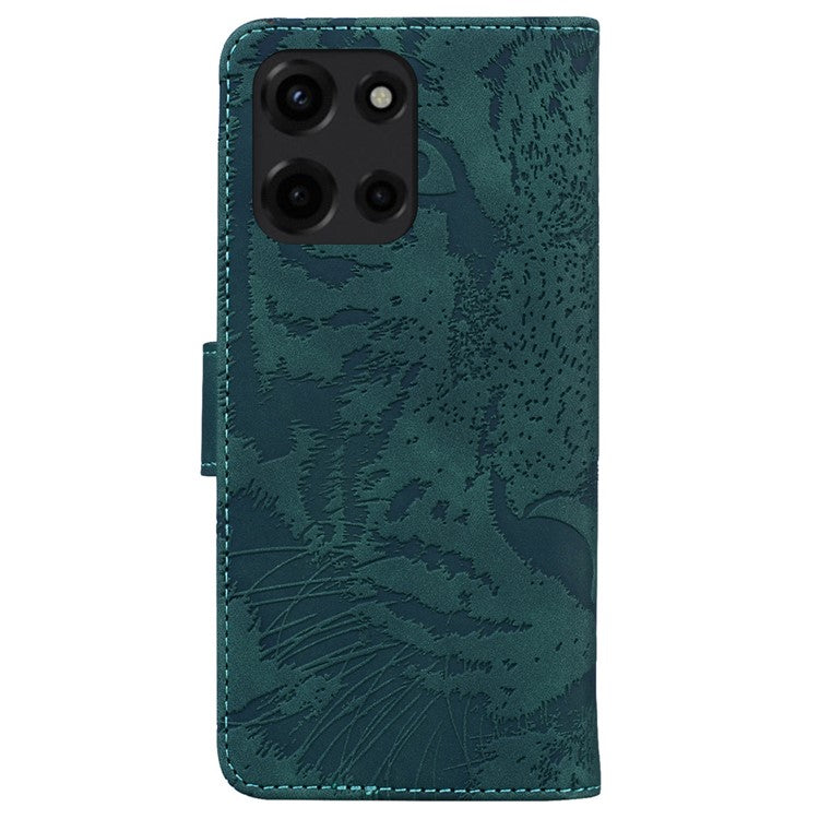 For Motorola Moto G 5G (2025) Case Tiger Imprint Leather Wallet Phone Cover - Green