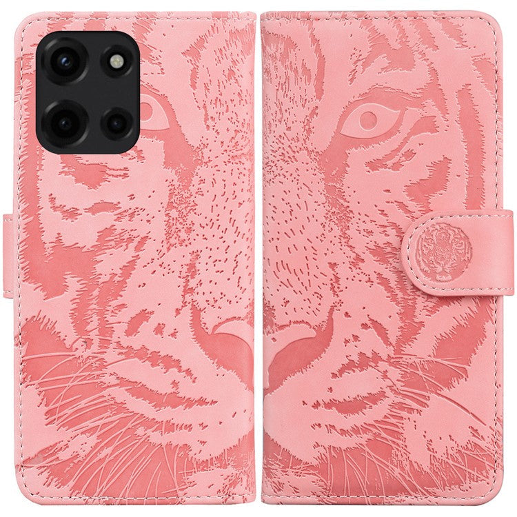 For Motorola Moto G 5G (2025) Case Tiger Imprint Leather Wallet Phone Cover - Pink