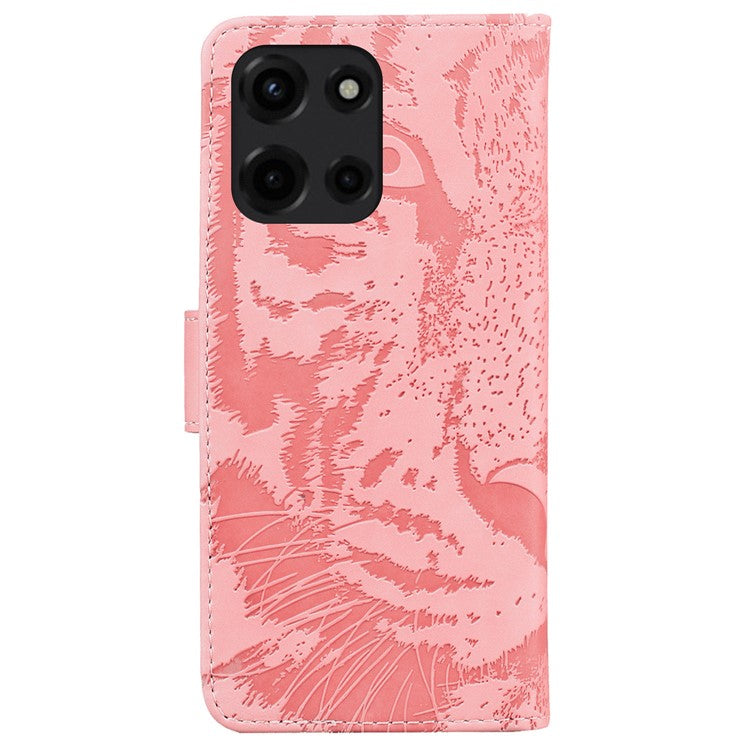 For Motorola Moto G 5G (2025) Case Tiger Imprint Leather Wallet Phone Cover - Pink