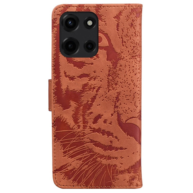 For Motorola Moto G 5G (2025) Case Tiger Imprint Leather Wallet Phone Cover - Brown