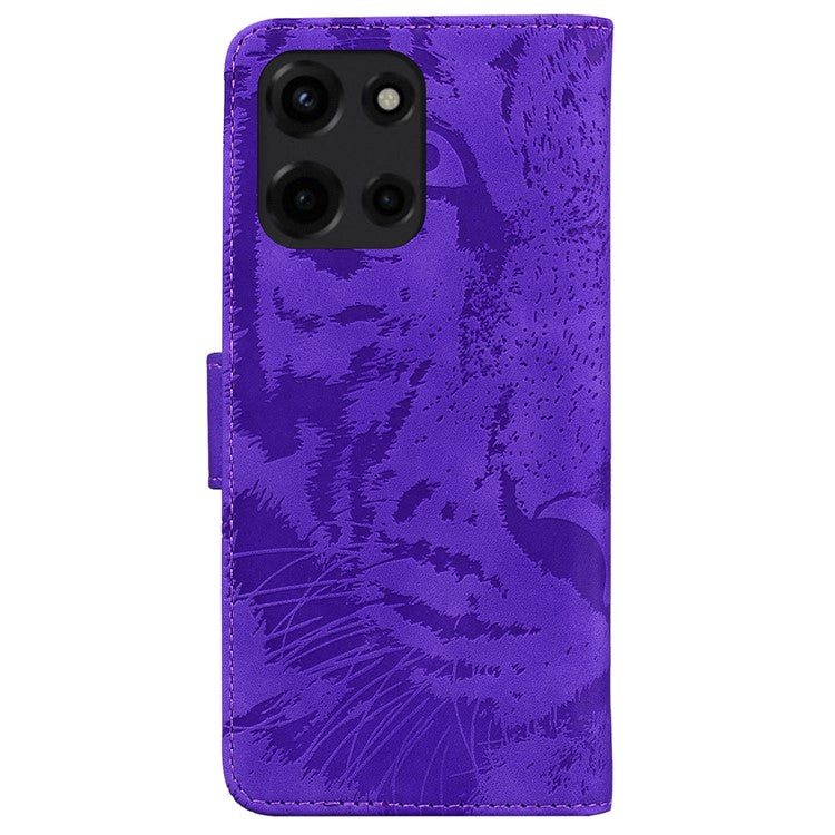 For Motorola Moto G 5G (2025) Case Tiger Imprint Leather Wallet Phone Cover - Purple