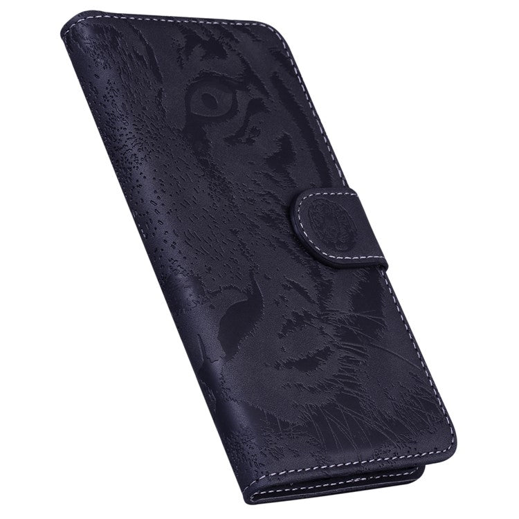 For Motorola Moto G 5G (2025) Case Tiger Imprint Leather Wallet Phone Cover - Black
