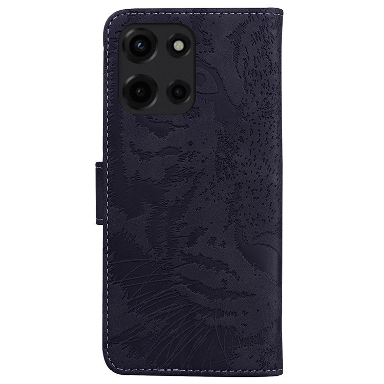 For Motorola Moto G 5G (2025) Case Tiger Imprint Leather Wallet Phone Cover - Black