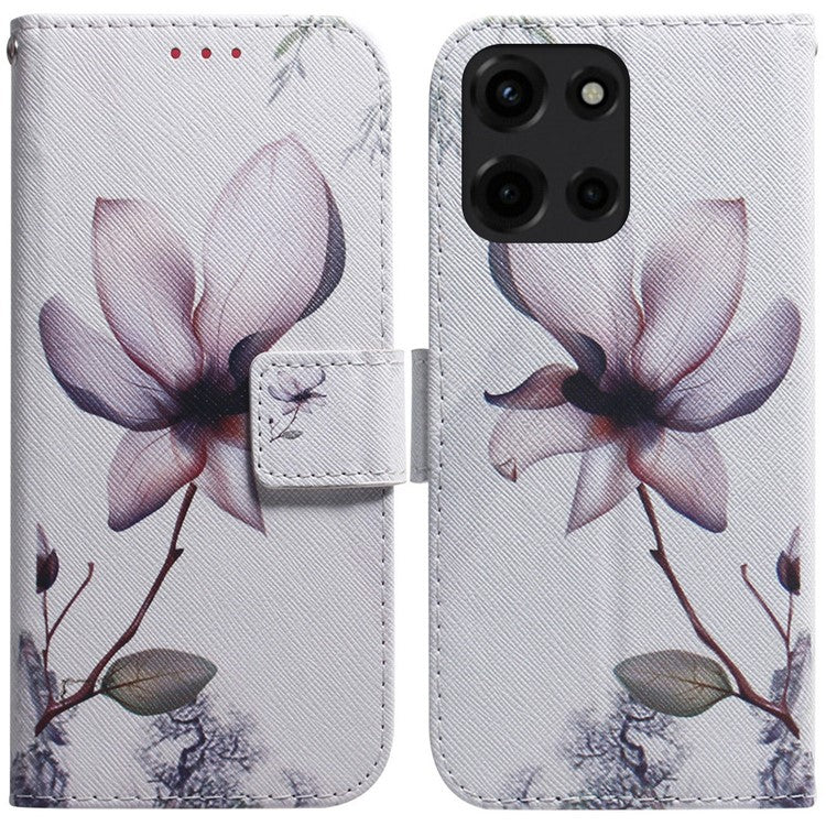 For Motorola Moto G 5G (2025) Wallet Case Pattern Print Leather Phone Cover - Pink Flower