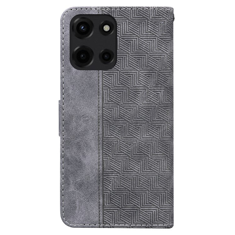 For Motorola Moto G 5G (2025) Case Geometry Pattern Leather Wallet Phone Cover - Grey