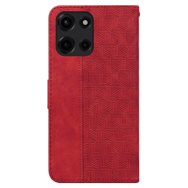 For Motorola Moto G 5G (2025) Case Geometry Pattern Leather Wallet Phone Cover - Red