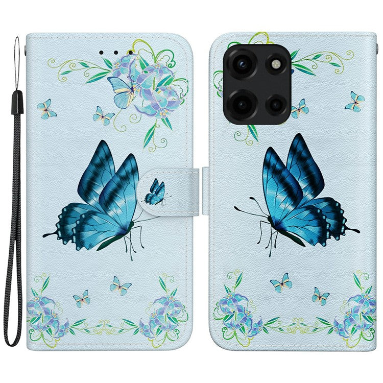 For Motorola Moto G 5G (2025) Wallet Phone Case Anti-Drop Leather Flip Cover Pattern Printing - Blue Butterfly Flower