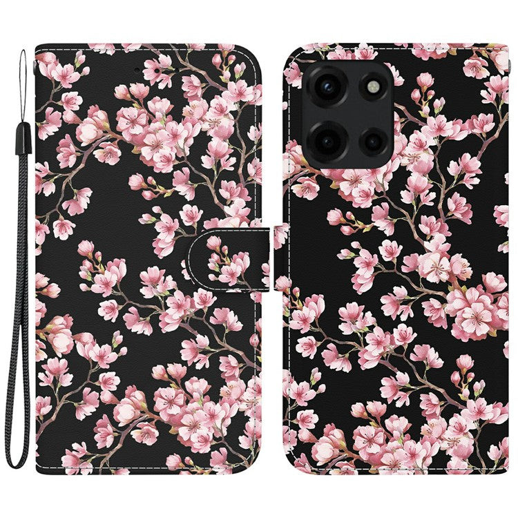 For Motorola Moto G 5G (2025) Wallet Phone Case Anti-Drop Leather Flip Cover Pattern Printing - Plum Blossom