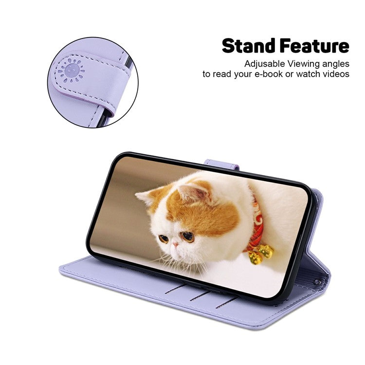 For Motorola Moto G 5G (2025) Case RFID Blocking Kitten Pattern TPU + PU Leather Phone Cover - Purple