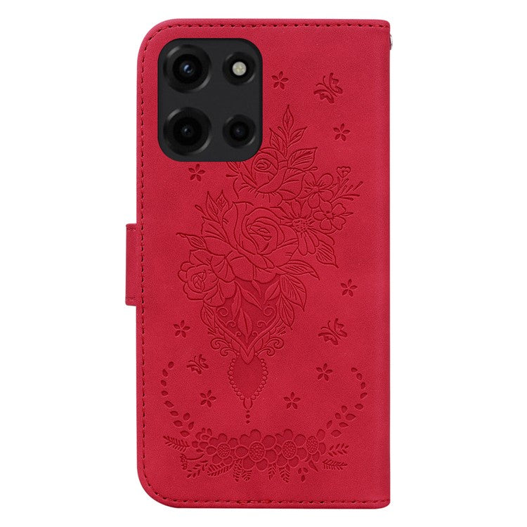 For Motorola Moto G Power (2025) Case PU Leather Wallet Phone Cover Butterfly Flower Imprint - Red