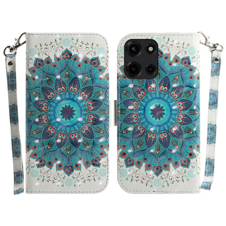 For Motorola Moto G Power (2025) Case Pattern Printing Leather Wallet Phone Cover - Peacock Wreath
