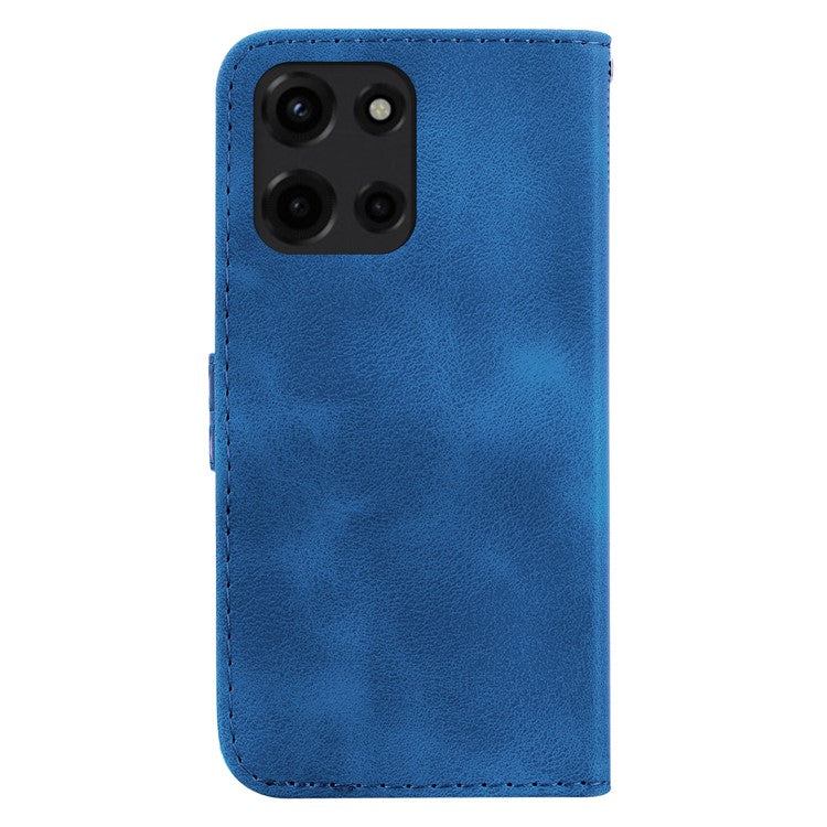 For Motorola Moto G Power (2025) Stand Case 7-Shaped Pattern Imprint Leather Phone Cover - Dark Blue