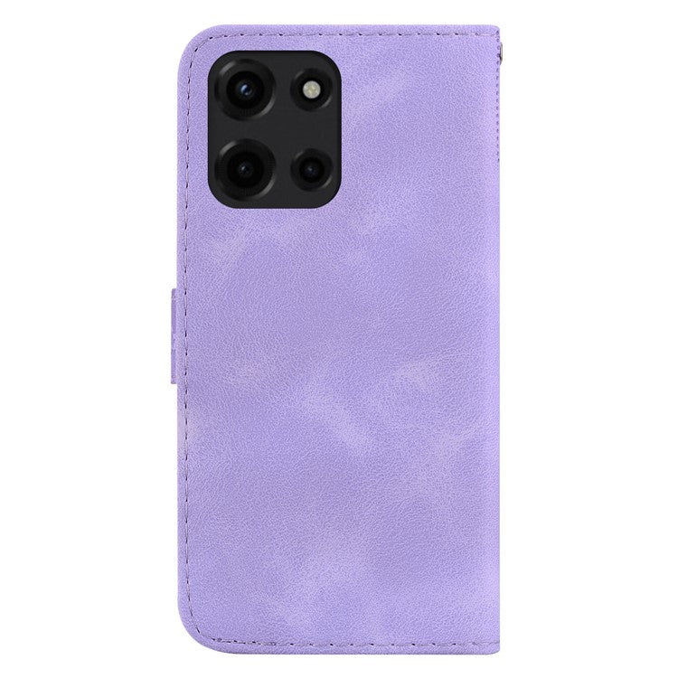 For Motorola Moto G Power (2025) Stand Case 7-Shaped Pattern Imprint Leather Phone Cover - Purple